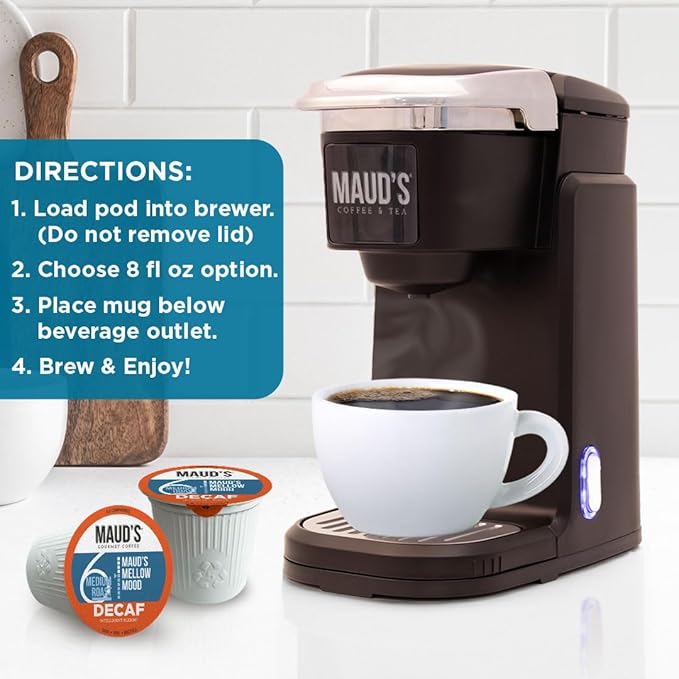 Maud's Decaf Medium Roast Coffee Pods, 100 ct, Decaffeinated Recyclable Single Serve Pods – 100%