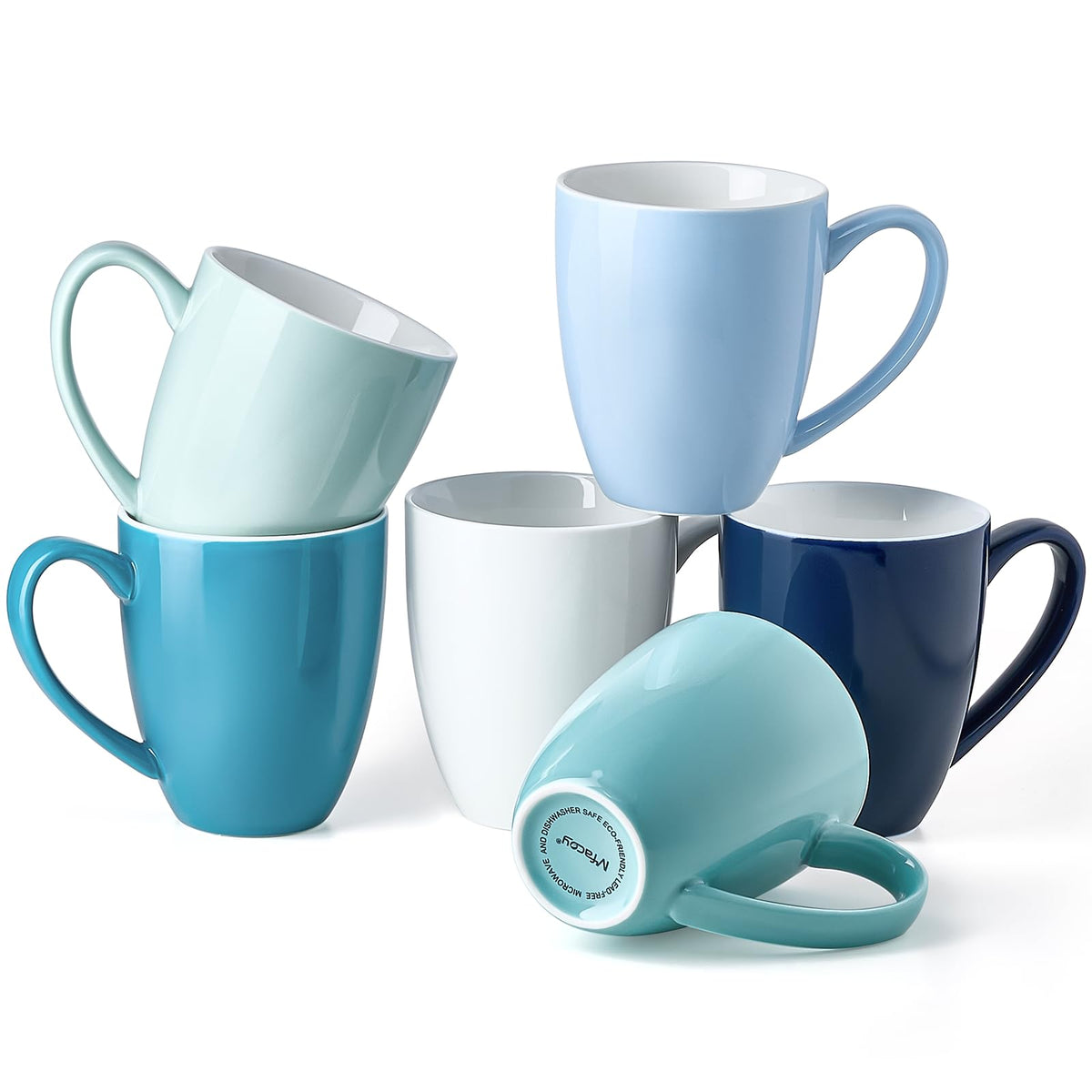 Porcelain Coffee Mugs Set of 6, 13 Ounce Coffee Cups with Handle, Ceramic Tea Mugs for Latte, Hot