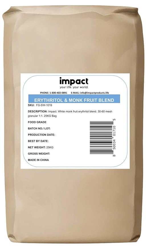 Impact White Monk Fruit & Erythritol Sweetener Blend - Gluten Free, Zero Calories, Net Carbs, Keto