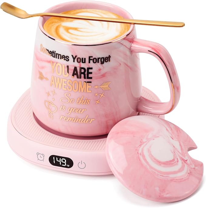 Coffee Mug Warmer & You are Awesome Mug Set, Electric Cup Warmer for Desk Office Home, Beverage