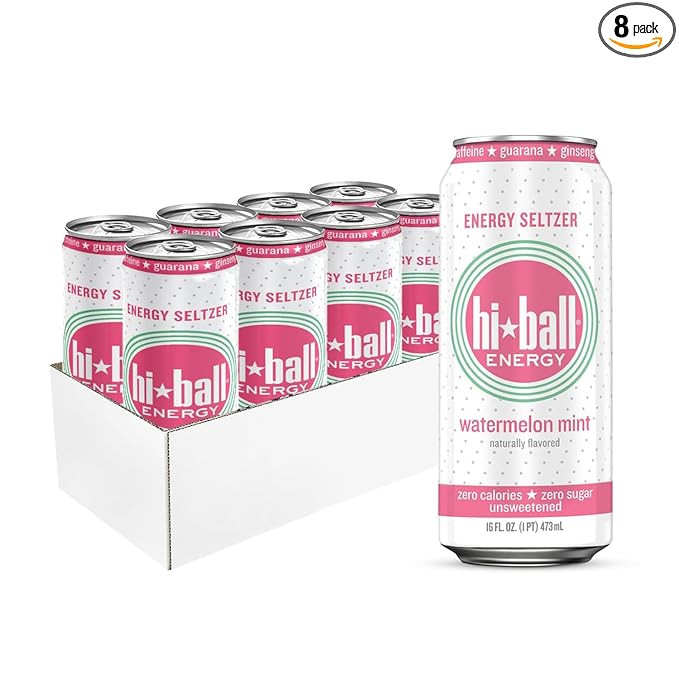 Hiball Clean Energy Drink - Watermelon Mint - Zero Sugar, Zero Calorie Sparkling Water with 160mg