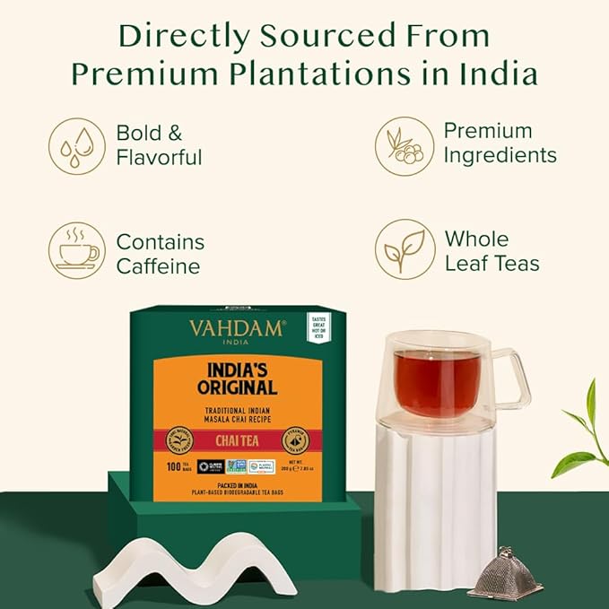 VAHDAM, India's Original Masala Chai Tea Bags (100 Count) No Added Flavoring | Blended w/Exotic