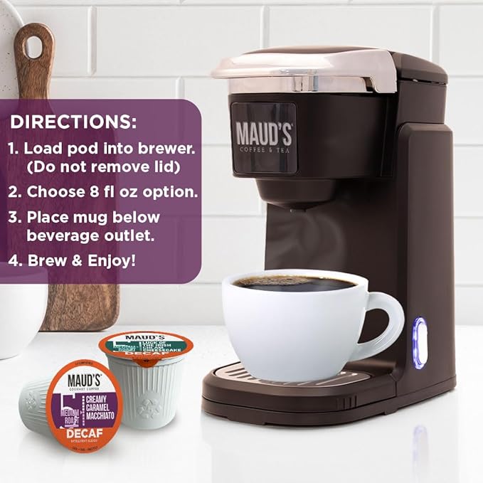 Maud's Flavored Decaf Coffee Pods Variety Pack, 24 ct, 6 Assorted Roasts & Flavors, Decaf Medium