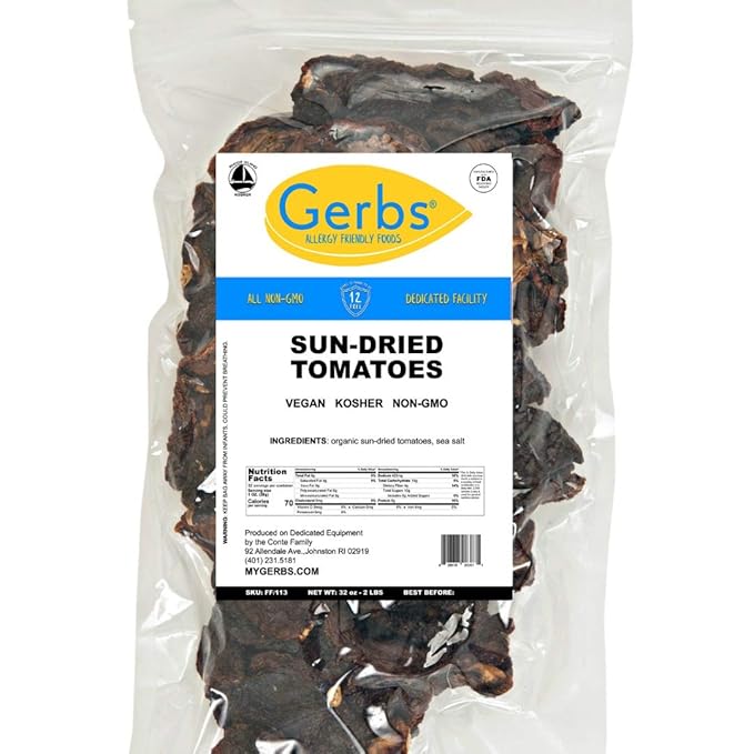 GERBS Sun Dried Tomatoes 2 LBS. Sea Salted | Freshly Dehydrated Resealable Bulk Bag | Top Food