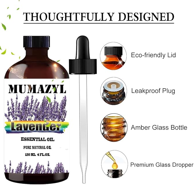 Lavender Essential Oil, Lavender Oil 4 Fl Oz 120ML for Diffuser Humidifier Yoga Cleaning DIY Candle