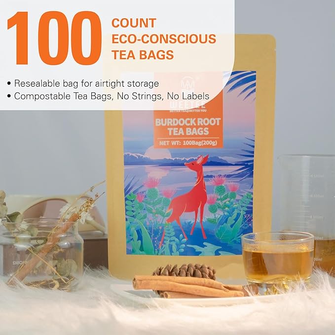 WT WEETEE Burdock Root Tea Bags, Made with 100% Pure Burdock Root, Rich in Antioxidants, Naturally