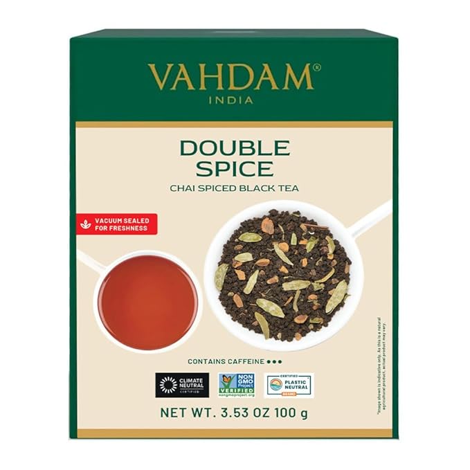 VAHDAM, Double Spice Masala Chai Tea (50+ Cups, 3.53oz) Strong, Robust & Spicy Blend - Black Tea