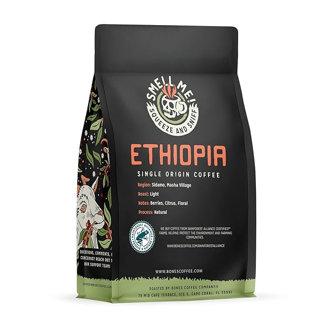 Bones Coffee Company Ethiopia Single-Origin, Citrus, Floral and Berries Notes, Ground Coffee Beans