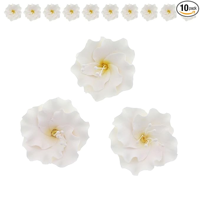 Global Sugar Art Azalea 1.75 Inch Sugar Cake Flowers White with Wire and Stamen, 10 Count by Chef