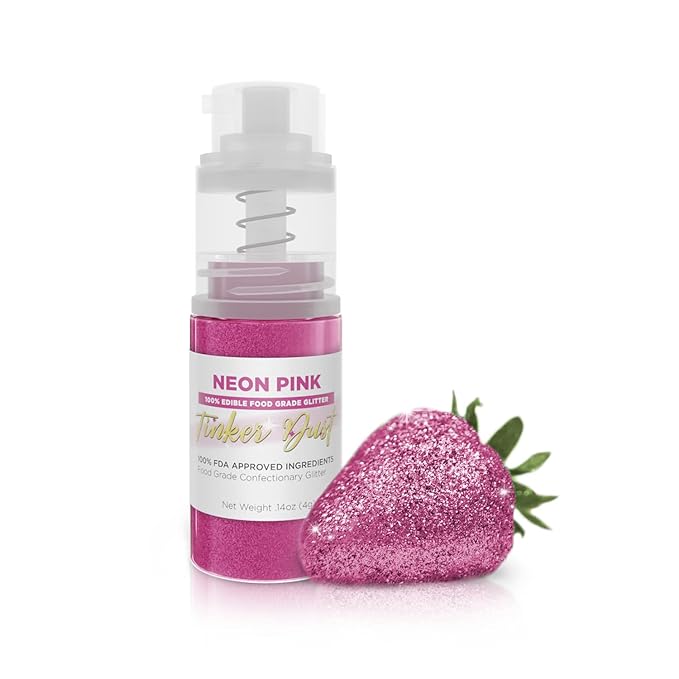 Bakell - Neon Pink Tinker Dust (4g, 1x Mini Spray Pump) Edible Glitter for Food, Desserts, and