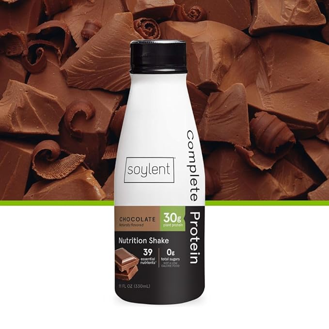 Soylent Complete Protein Shake, Chocolate, 30g Protein, Vegan, Dairy Free and 0g Sugar, Ready to
