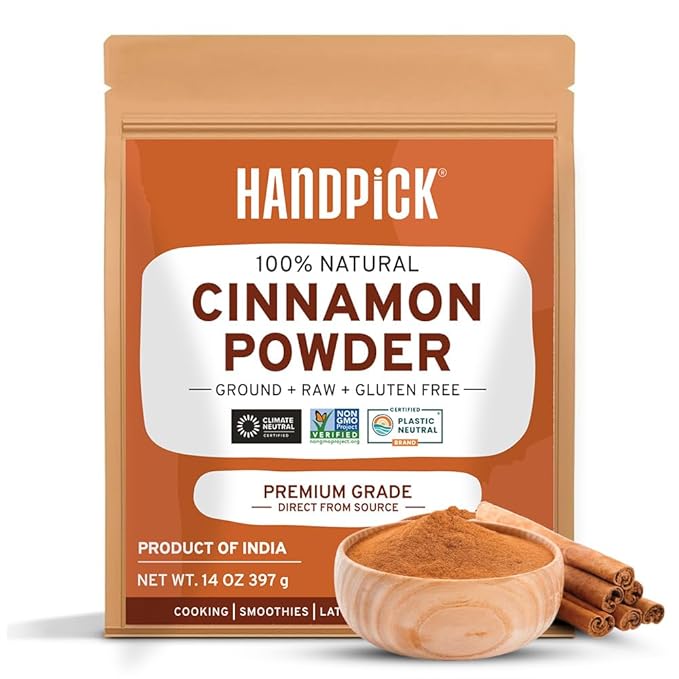 HANDPICK, Cinnamon Powder (397g/14oz) Non GMO, Gluten Free, 100% Raw, Sourced from South India, For