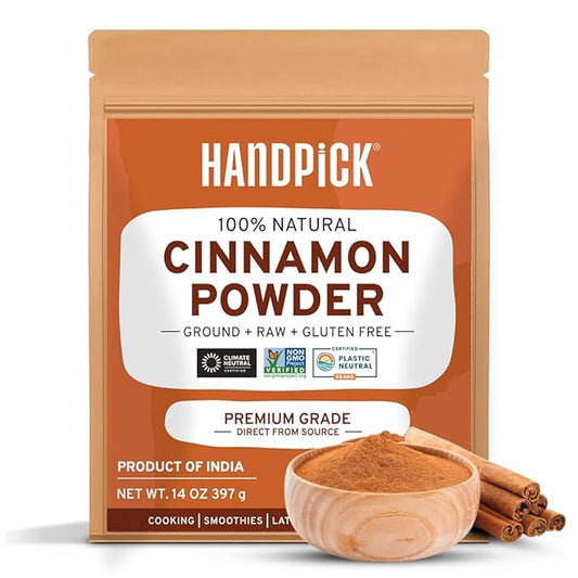 HANDPICK, Cinnamon Powder (397g/14oz) Non GMO, Gluten Free, 100% Raw, Sourced from South India, For