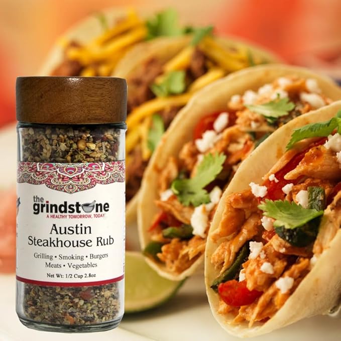 The Grindstone, Austin Steak Rub, Salt-Free dry rub for steaks, tacos, burgers, veggie burgers