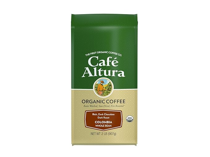 Cafe Altura Whole Bean Organic Coffee, Colombian Dark, 2 lb Bag