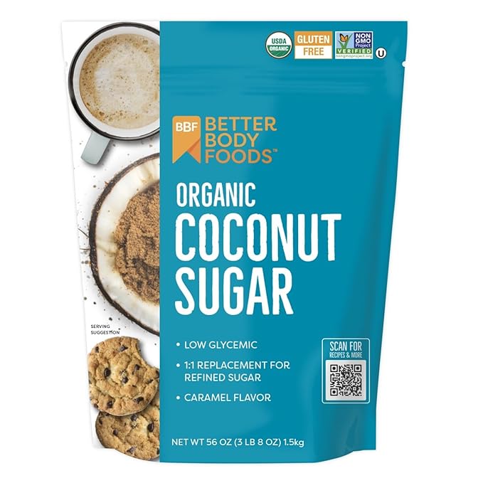 BetterBody Foods Organic Coconut Sugar, Gluten-Free, Non-GMO, Low Glycemic Sugar Substitute, 3.5