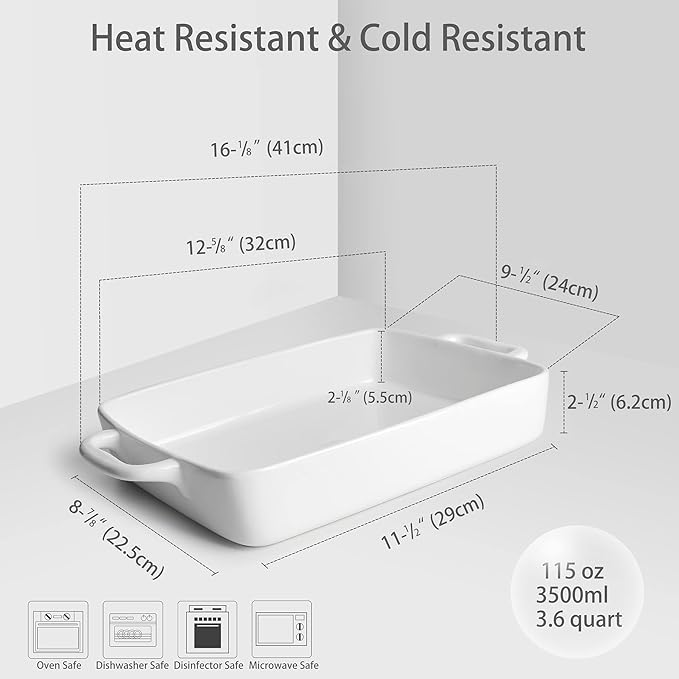 Baking Pan Rectangular, Oven Dish Baking Tray, Heavy Duty Ceramic Pans for Cake, Lasagna, Banquet