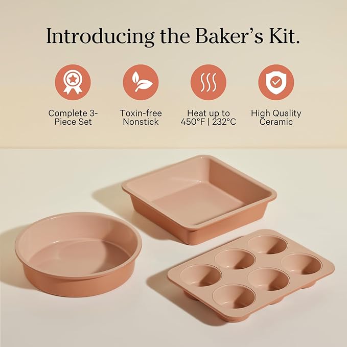 Our Place Wonder Oven Baker’s Kit – 3-Piece Toxin-Free Ceramic Nonstick Bakeware Set (8” Round, 8”