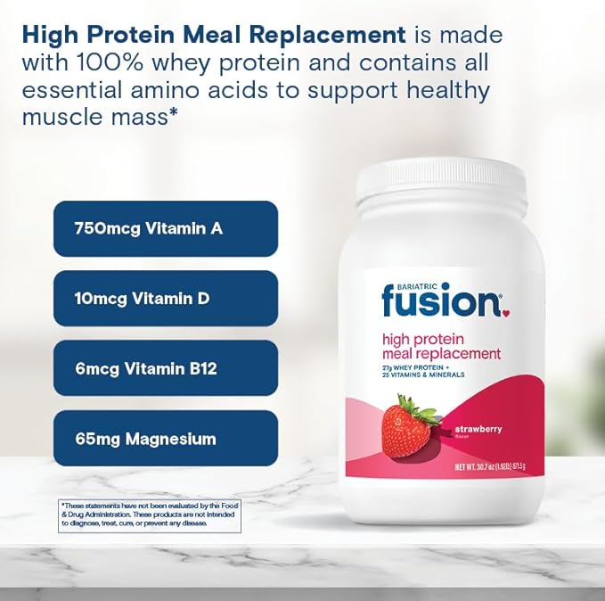 Bariatric Fusion Strawberry Meal Replacement 27g Protein Powder, 21 Serving Tub for Bariatric