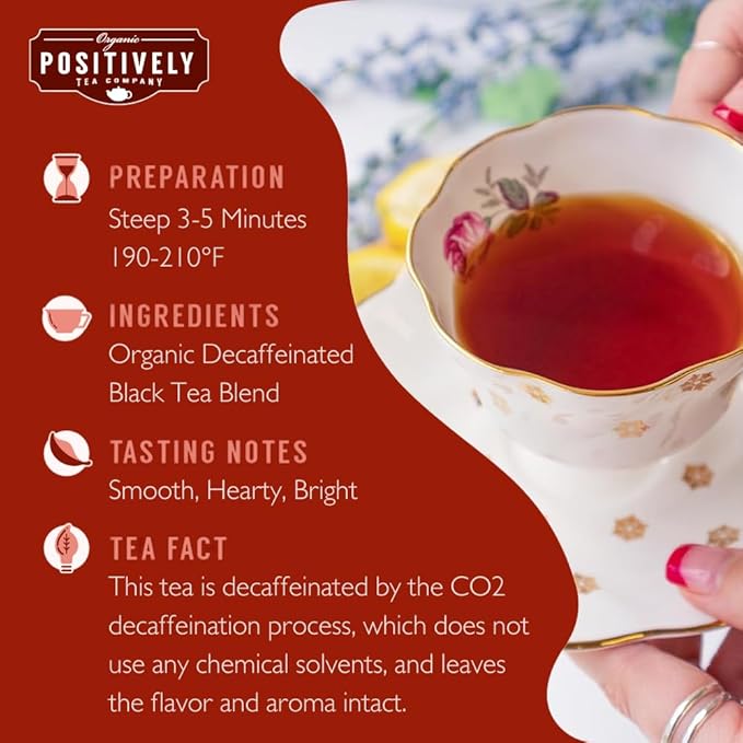 Organic Positively Tea Company, Decaf English Breakfast Black Tea Bags, 100 Count, Eco-Friendly Tea