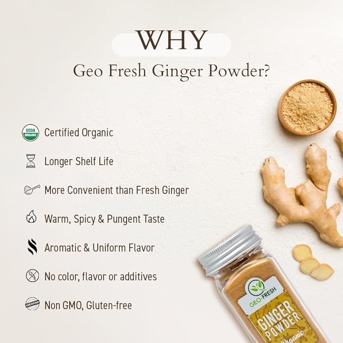 Geo-Fresh Organic Ginger Powder 1.4 oz - Ground Ginger Powder Organic Raw - USDA Certified