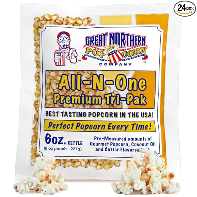 6oz Popcorn Machine Popcorn Packets - All-in-One Movie Theater Style Popcorn Kernels, Salt, and Oil