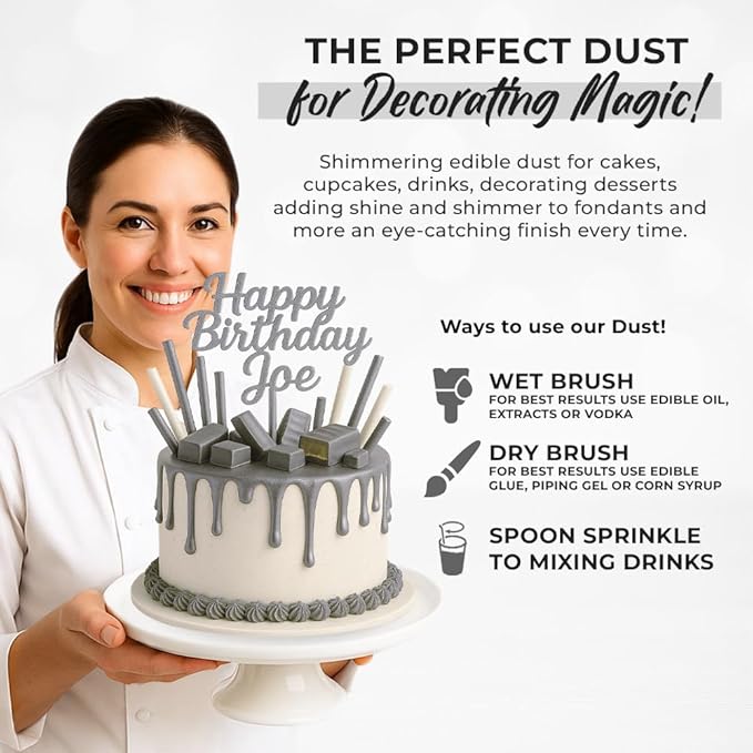 Bulk (20g) Silver Luster Dust Edible Glitter for Cocktails | Premium Edible Silver Luster Dust for