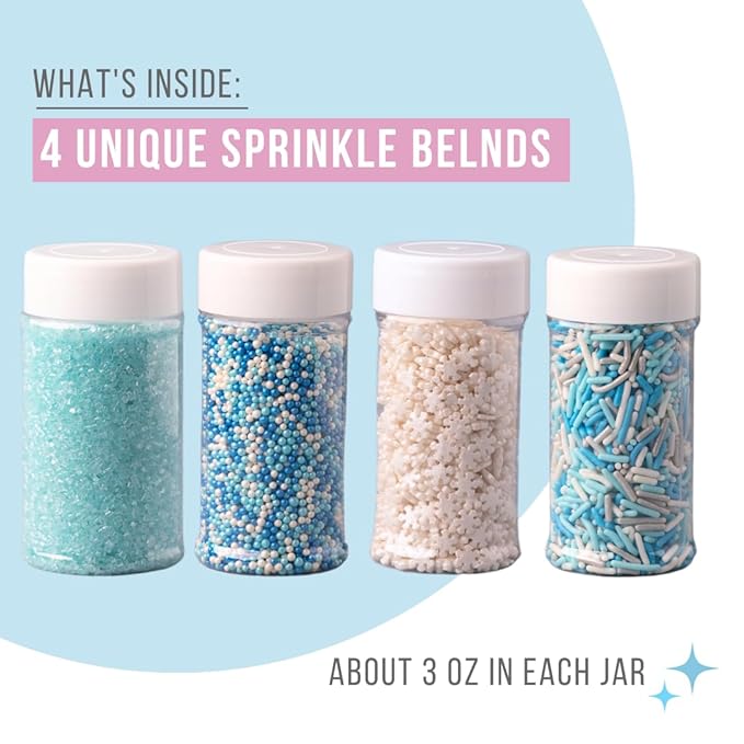 Sweets Indeed Christmas Sprinkles, 4 Pack, Snowflake Edible Sprinkle Mix, Perfect for Frozen Cake