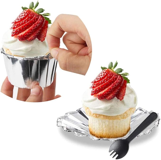 Foil Cupcake Liners with Lids 100Pack,Free-Air 3.5Oz Foil Baking Cups Mini Muffin Liners,Disposable