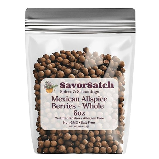 SavorSatch Whole Allspice Berries Pimenta dioica - Certified Kosher, 8oz Resealable Pouch | Fresh