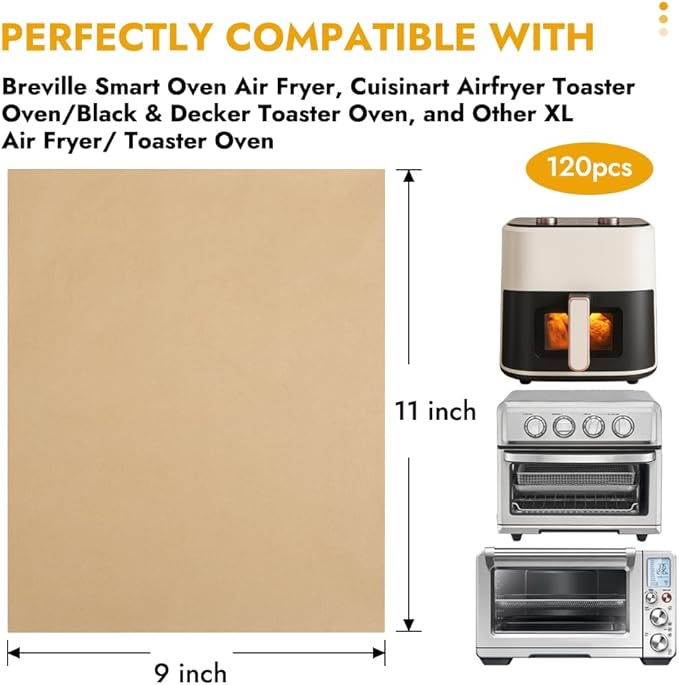 BYKITCHEN 11 x 9in Air Fryer Parchment Paper Sheet Liners Compatible with Breville Smart Oven Air