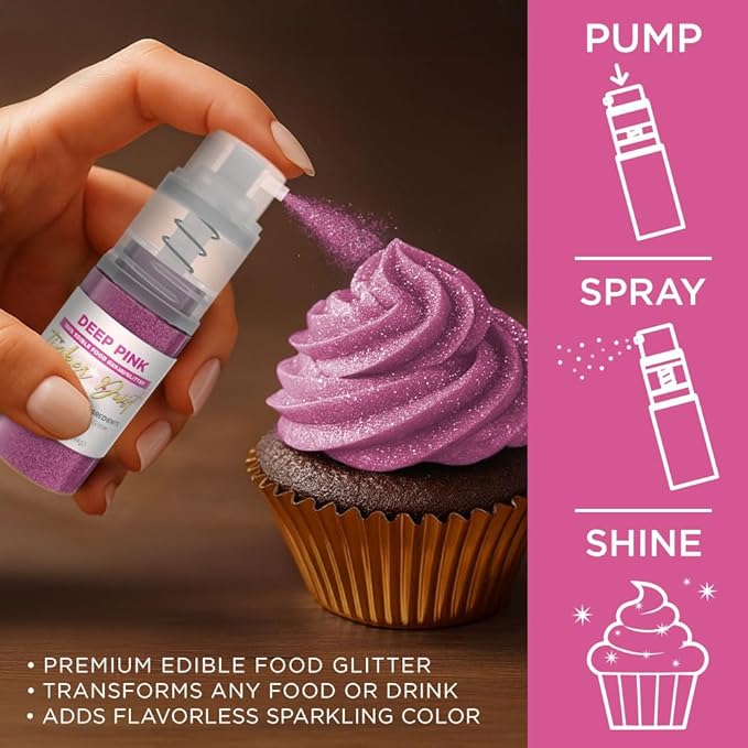 Bakell - Deep Pink Tinker Dust Edible Glitter (4g, 1x Mini Spray Pump) Food, Desserts, and