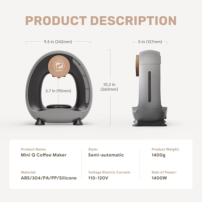 Single Serve Coffee Maker,Fast Brew in 2 minutes,Stylish＆Compact Design,MINI Q 2 IN 1 Coffee