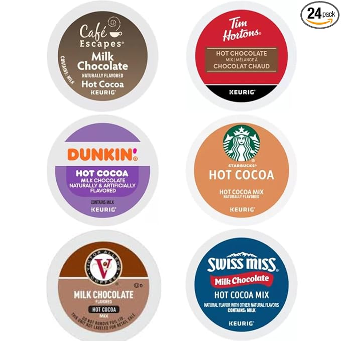Milk Chocolate Hot Cocoa K-Cups Pods Variety Sampler. Includes Swiss Miss, Cafe Escapes, Starbucks
