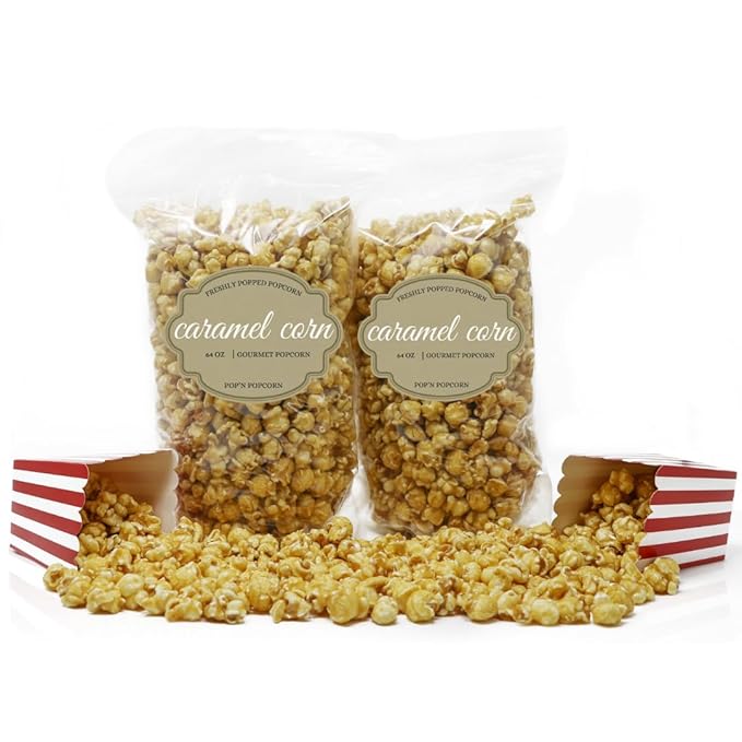 Pop?셄 Popcorn Caramel Korn - 64 oz Sweet Caramelized Flavored Pop Corn for Baseball Game Snacks