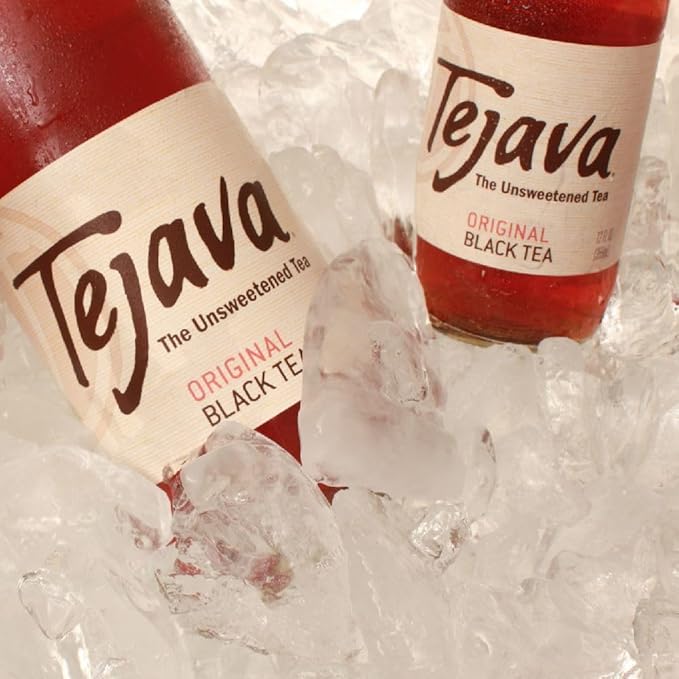 Tejava Original Unsweetened Black Iced Tea, 4 Pack, 12oz Glass Bottles, Non-GMO, Kosher, No Sugar