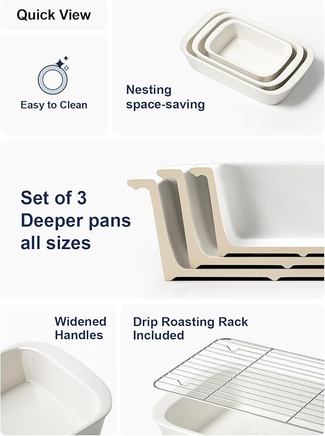 LE TAUCI Deep Casserole Dishes for Oven, 13.7???.6??Ceramic Baking Dish Set with Roasting Racks
