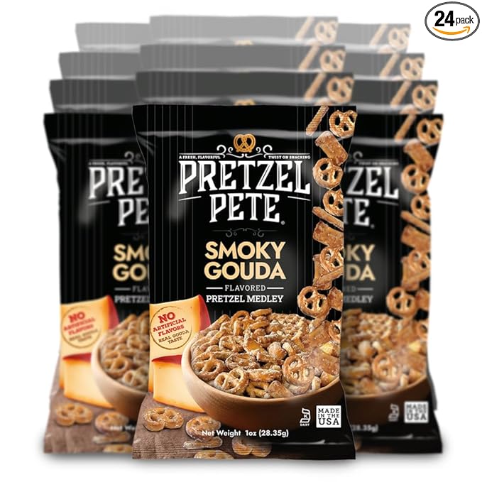 Pretzel Pete Smoky Gouda Seasoned Pretzel Medley, Single Serve Pack, Nut-Free and Sesame-Free