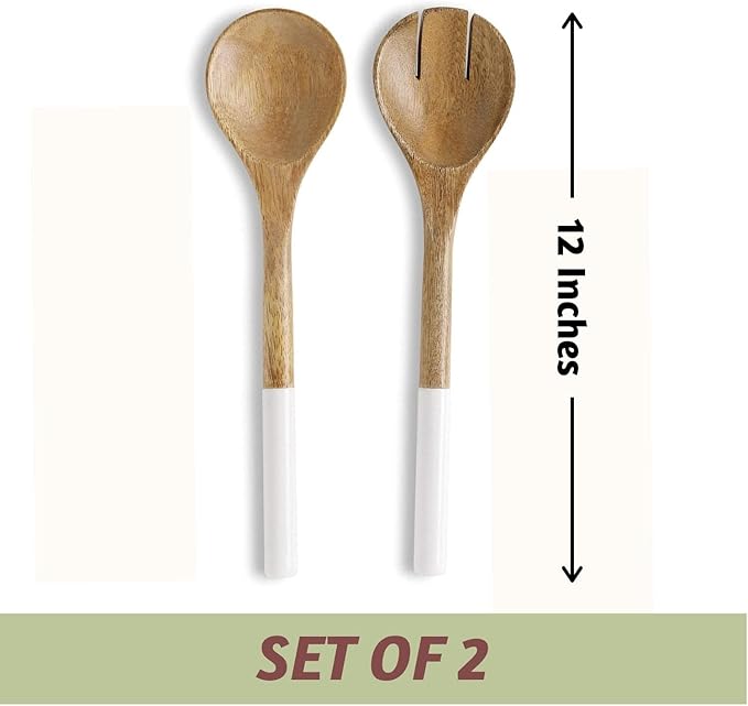 Folkulture Salad Servers or Salad Tongs, Wooden Utensils for Serving Salad, 12-inch Spoon and Fork