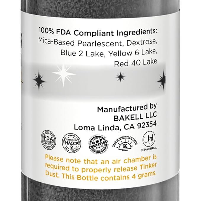 Bakell - Black Tinker Dust (4g, 1x Mini Spray Pump) Edible Glitter for Food, Desserts, and