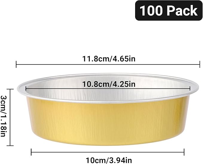 Beasea Aluminum Ramekins 100 Pack, 7.3oz 215ml Disposable Ramekins Foil Cups No Lids 4" Baking
