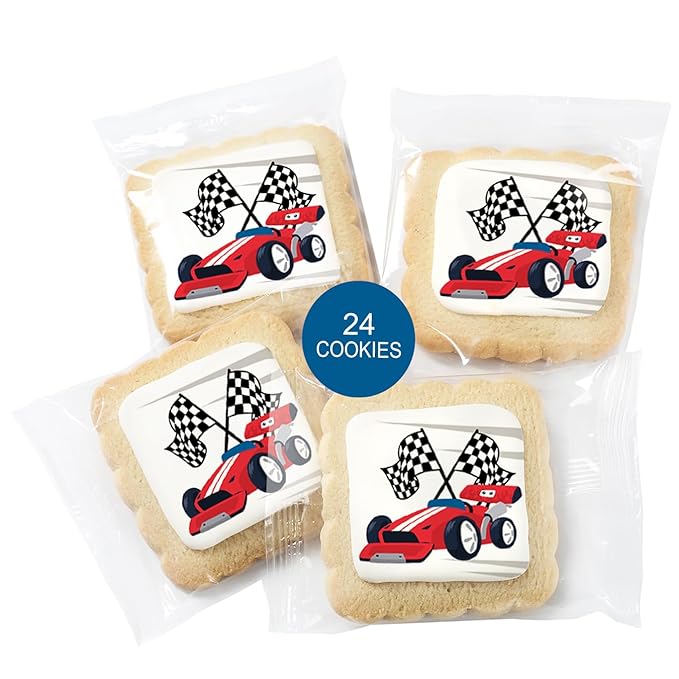 Race Car Themed Cookies Party Favors | Individually Wrapped 24 Pack Bulk | for Kids Birthday Treats