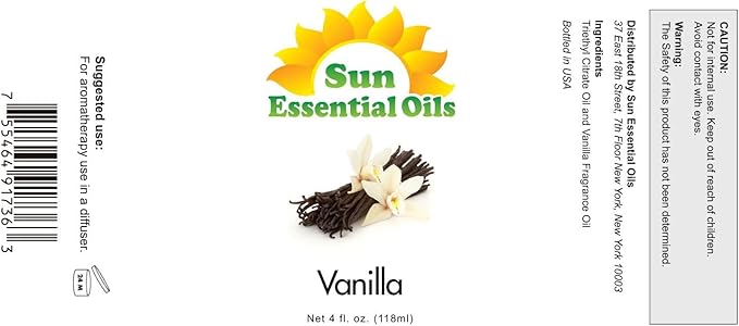 Sun Essential Oils - Vanilla Essential Oil 4 oz with Dropper for Diffuser, Skin, Hair, Humidifier &