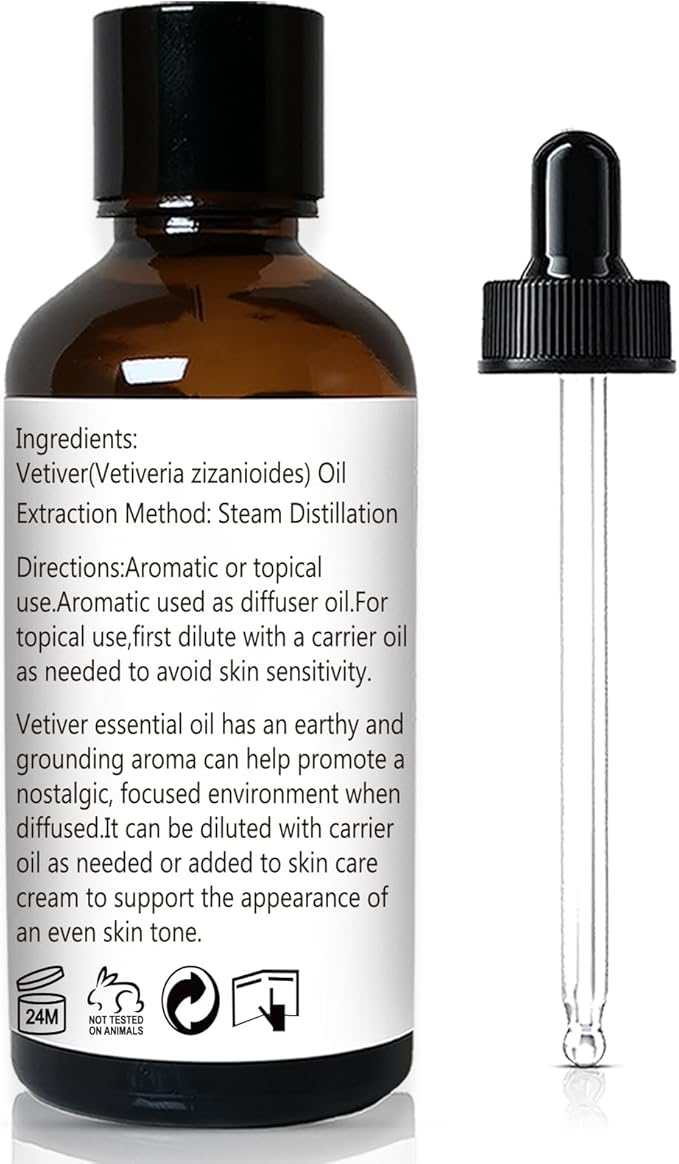 Vetiver Essential Oil 1 Oz - 100% Pure & Natural Vetiver Oil for Diffuser, Aromatherapy, Skin
