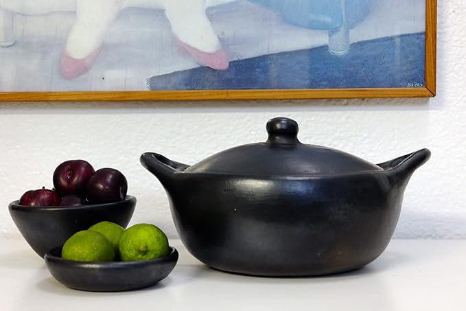 Authentic Chamba Casserole - Elegant Handmade Black Clay Cooking Pot with Cover - Perfect for