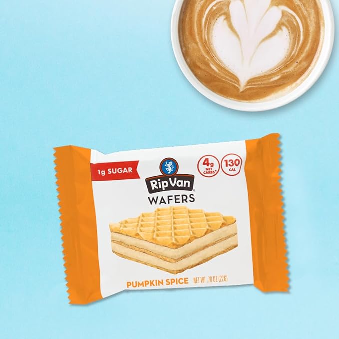 Rip Van Pumpkin Spice Keto Wafer Cookies, Healthy Vegan Snack, Non-GMO, Low Carb, Low Sugar (1g)
