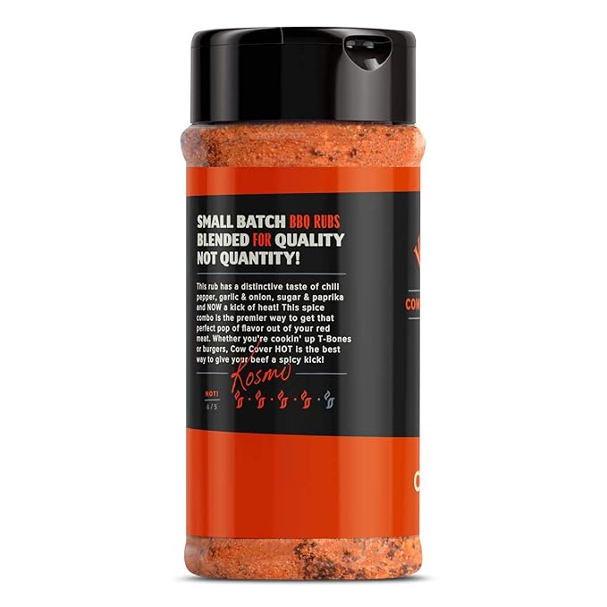 Kosmos Q Cow Cover HOT BBQ Rub, Savory & Spicy Meat Seasoning with Chili Pepper, Garlic, Onion