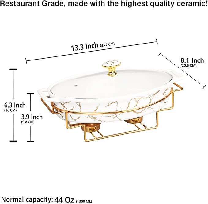 11" x 7" Ceramic Casserole Baking Dish With Glass Cover and with Golden Rack, Lasagna Pan Deep for