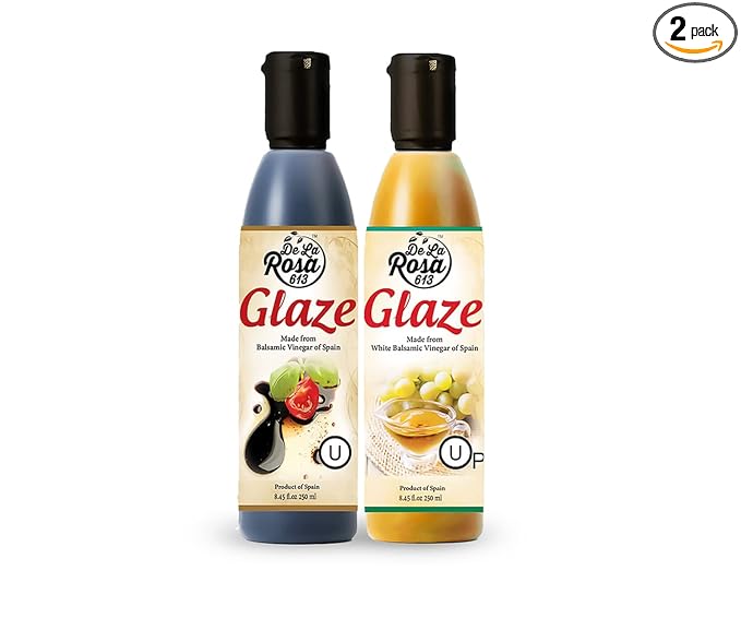 De La Rosa Dark & White Balsamic Glaze, Vegan, Kosher for Passover & Gluten Free, Great for Salad