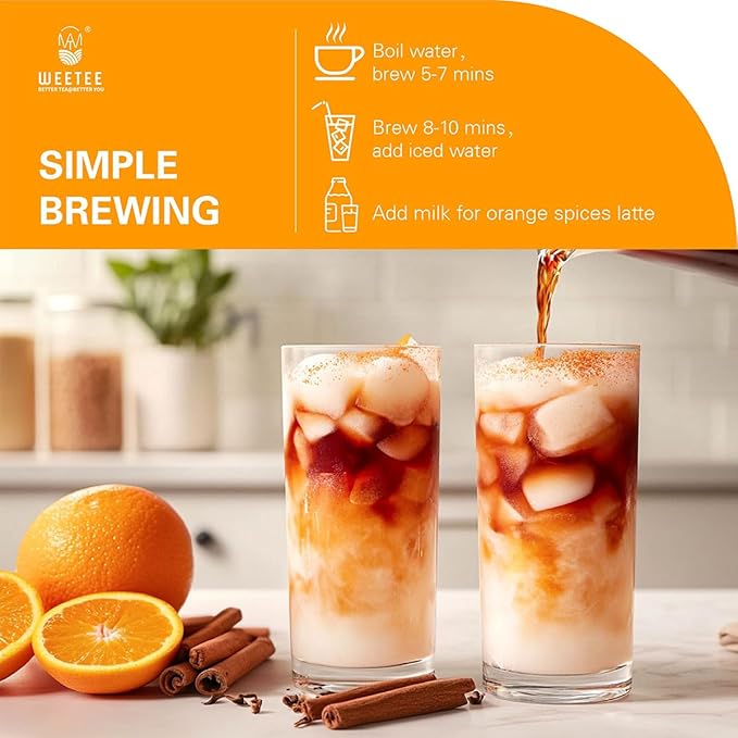 WT WEETEE Orange Spice Herbal Tea Bags, 2.5g x 50 Counts, Sweet Spices Tea Includes Cinnamon